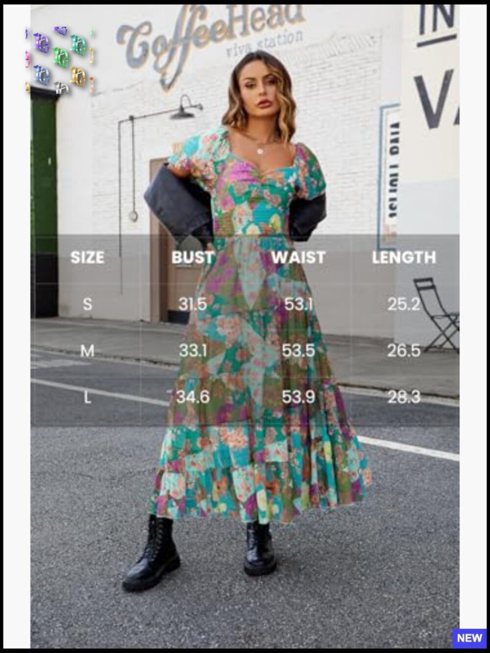 Floral Maxi Dress Smocked Bodice Puff Sleeves Bohemian Flowy Casual Summer - Picture 7 of 7